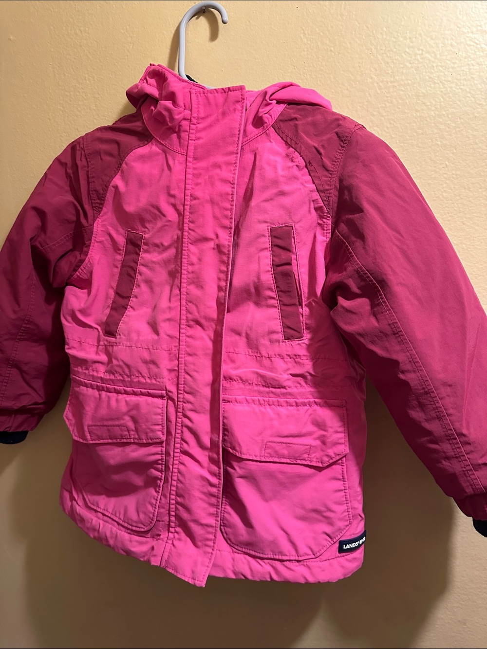Lands' End Two-Tone Pink Hooded Puffer Jacket